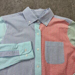 Brooks Brothers Seersucker Shirt Youth Boys 4 Blue Red Striped Classic Fit